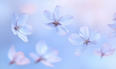 Delicate cherry blossom petals floating in the air against a soft pastel background, symbolizing the beauty of springtime