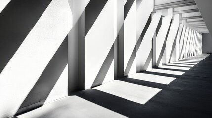 Naklejka premium Sunlight shadows in modern building corridor. Architectural background