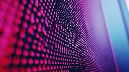 Pink LED screen close-up, city background, digital display, technology texture