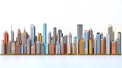 Fototapeta premium Colorful city skyline model, studio shot, white background, urban planning