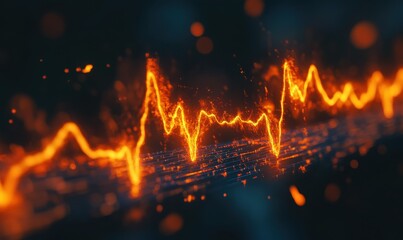 Fiery pulse of glowing electrocardiogram waves in vibrant orange, representing vitality and the heartbeat of innovation.