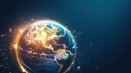 Fototapeta premium Global network connectivity represented by the Earth and data flow