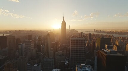 Manhattan sunset aerial cityscape skyline golden hour