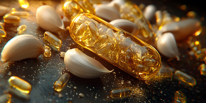 Organic Garlic Oil Capsules: Natural Health Supplement with Nutrients, Antioxidants, Vitality, and Holistic Benefits for Immunity and Wellness-Boosting Energy
