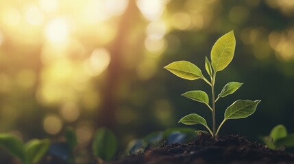 Obraz premium Sunrise seedling growth forest reforestation