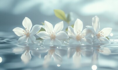 Fototapeta premium Soft petals of white jasmine flowers arranged delicately, their sweet fragrance captured in a serene natural composition