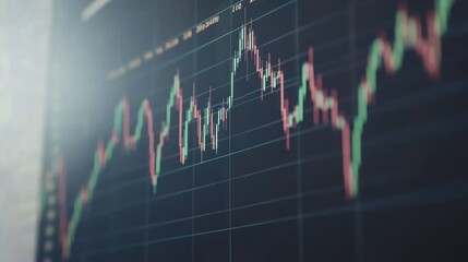 Stock market data displayed on screen, showing fluctuating trends in office