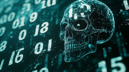 Digital Skull in Binary Code: A Cyber Security Threat