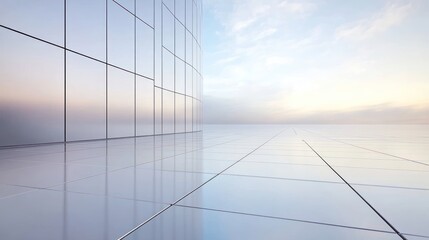 Fototapeta premium Modern glass building sunrise plaza brochure design