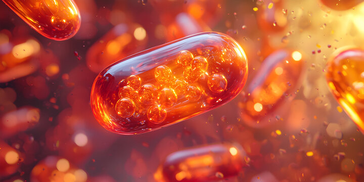Translucent Orange Capsules: Innovative Pharmaceuticals for Health and Wellness, Vitamins and Supplements for Energy, Biochemical Research, Organic Ingredients for Optimal Bioavailability and Efficacy