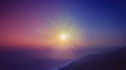 Fototapeta premium Coastal sunset sunrise sunbeams ocean landscape