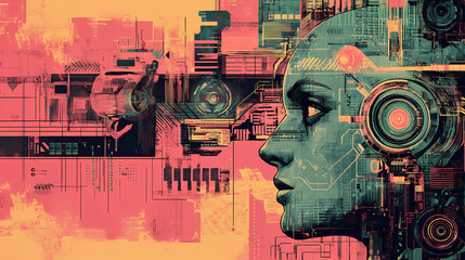 Cybernetics theory in modern systems, highlighting the principles that govern the interaction between humans and machines. Cybernetic Enhancements. Illustration