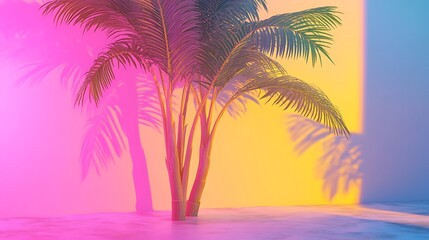 Palm Tree Illuminated by Vibrant Neon Lights