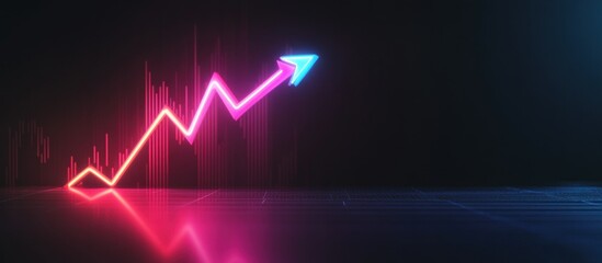 Abstract Financial Growth Neon Arrow Rising Chart On Dark Background