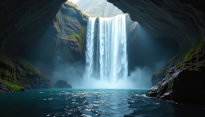 Breathtaking Waterfall Serene Nature Scene with Soft Lighting