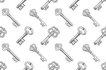 Obraz premium Seamless pattern with vintage keys. Retro background, black and white illustration.