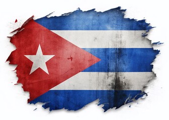 Tattered Cuban Flag Silhouette on White Background - Stock Photo