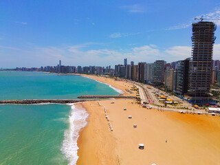 Fototapeta premium Aerial shot at the beach in Fortaleza, Ceara, Brazil.
