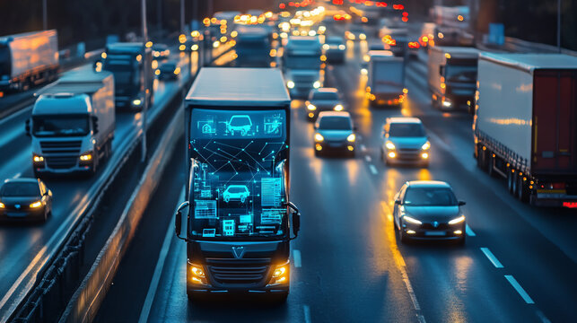 A digital network overlay depicting efficient fleet management in traffic scenarios.