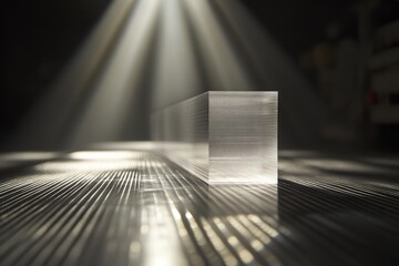 Obraz premium Spotlight shining on a transparent glass cube