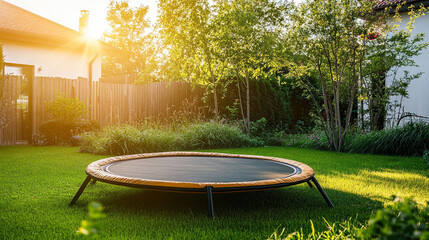Peaceful backyard swing set beneath tree shade, nostalgic childhood relaxation and outdoor tranquility