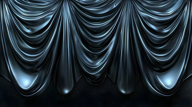 Elegant dark blue velvet curtains draped stage backdrop, perfect for theater, presentations, or events