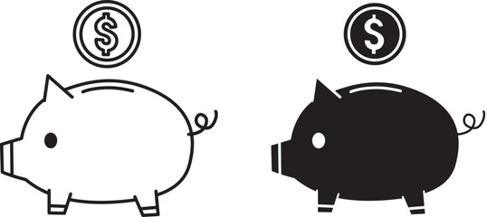 Piggy bank icons. Black and white. Vector illustration