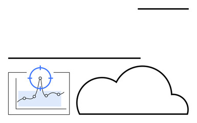 Cloud shape with a performance dashboard and focus icon over a data graph. Ideal for cloud technology, data analytics, performance tracking, IT systems, digital transformation, business solutions