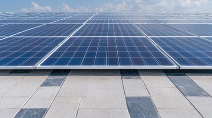 Rooftop solar panels, energy, blue sky, clean, renewable