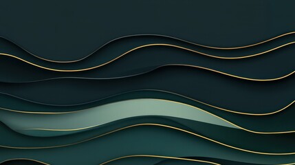 Elegant green background with dark shades, adorned with golden lines, perfect for luxurious, modern designs.