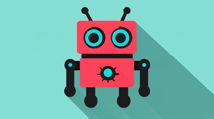 Obraz premium Sleek flat icon showcases a futuristic robot with a stunning long shadow, set against a minimalist backdrop.