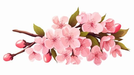 Obraz premium Celebrate spring with stunning sakura cherry blossoms in a vibrant bouquet of pink petals and lush green leaves.