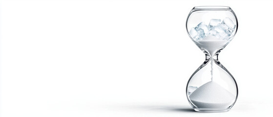 World Water Day environment climate. Melting ice in hourglass symbolizes time and change