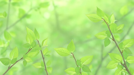 Obraz premium Fresh green leaves on branches with soft focus background in nature