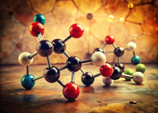 Vintage Style Methacrylic Acid Molecule Scientific Illustration