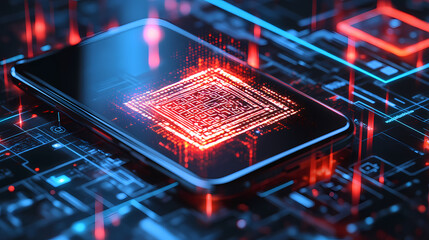 Qr code hologram on a smartphone. Holographic Projections. Illustration