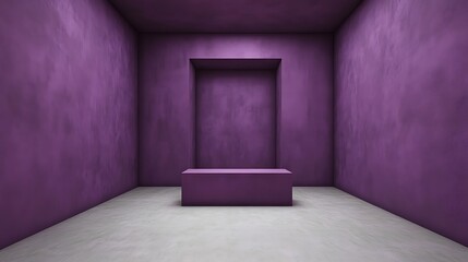 Purple room, empty display, concrete floor, presentation