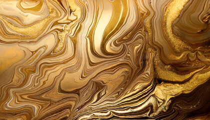 Glittering Gold Paint. Gold fluid marbling paint textured background