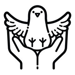 Hands Holding Dove Outline Icon Isolated On White Background