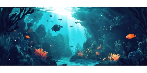 Vibrant marine ecosystem with colorful coral and fish swimming around