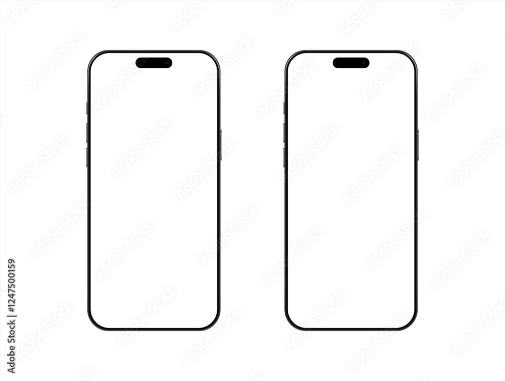 Aufkleber Realistic models smartphone with transparent screens. Smartphone mockup collection. Device front view. 3D mobile phone with shadow. Vector 10 eps.