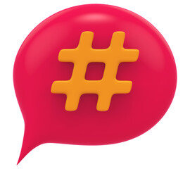 3d chat balloon hashtag social media notification isolated transparent background 3D rendering