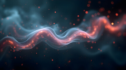 Abstract Light Painting: Wavy Blue Smoke with Red Glitter Particles - Modern Art Background for Design, Wallpapers, and Creative Projects