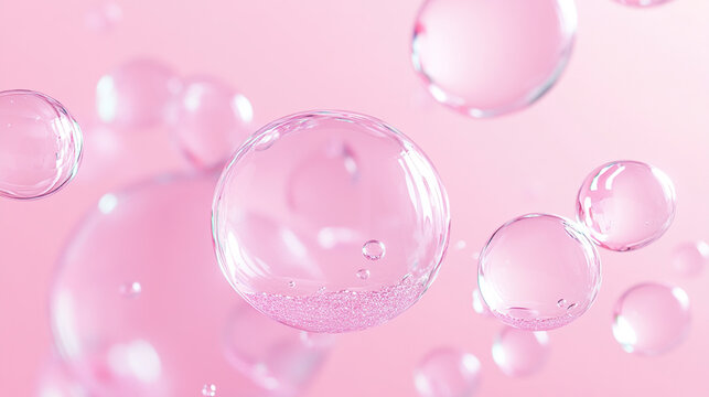 3D Transparent Glass Bubbles on Pink Background