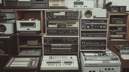 Obraz premium Vintage Electronics Display in Shop