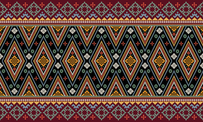 Geometric Pattern Traditional Tribal Style, Pixel Embroidery Pattern. Cross stitch embroidery pattern. Vector design For Clothes ,Dress, Carpet, Curtain, Sarong, Sari, Scarves, Batik