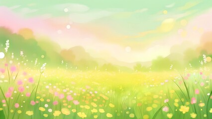 Fototapeta premium Soft pastel landscape of blooming wildflowers in a sunny field