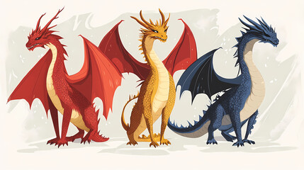 Fototapeta premium A journey through the enchanted realm of dragons. Mythical Beasts. Illustration