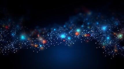 Obraz premium Abstract background with glowing stars and internet connection in dark blue space