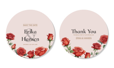 Wedding invitation card template with watercolor flower